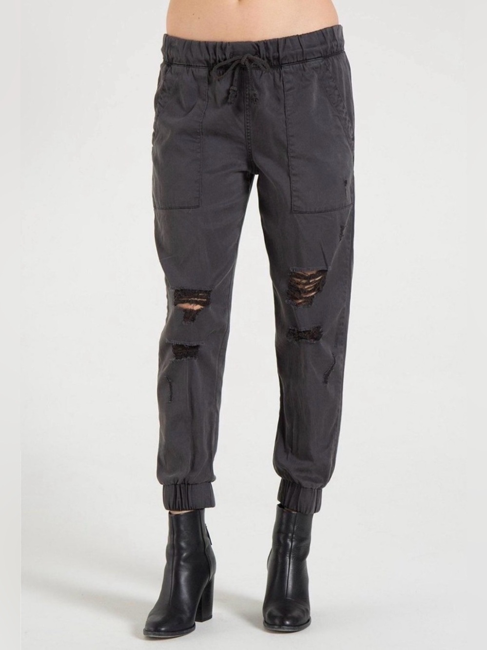 Bella Dahl Distressed Tencel Joggers in Vintage Black